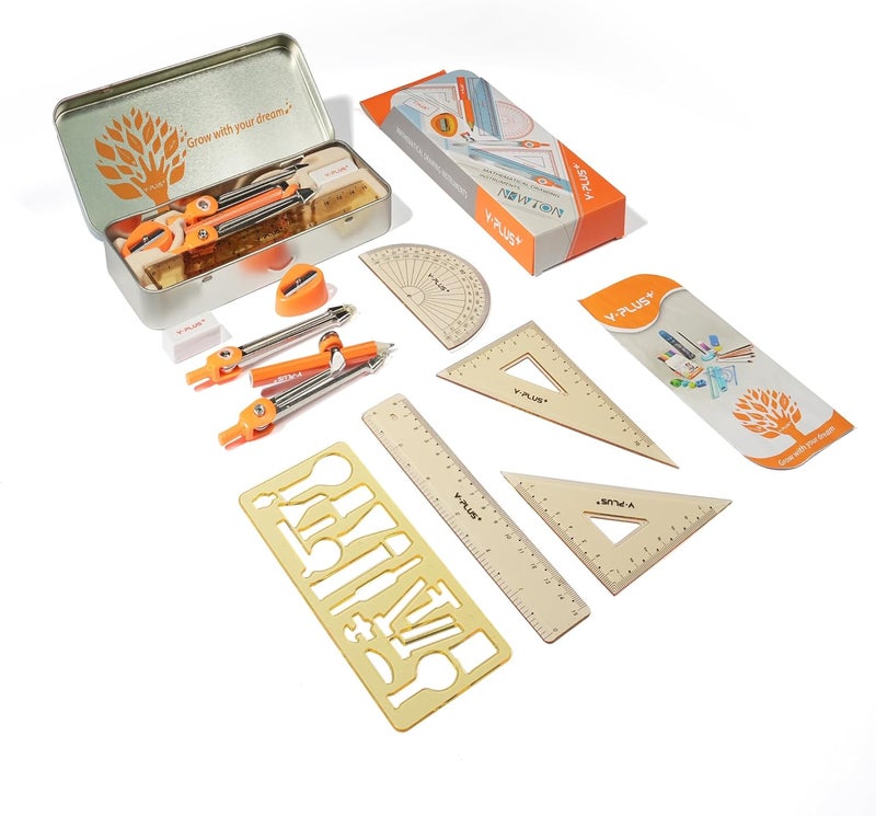 Y plus+ Geometry Set for Students, Math Protractor Compass, Box of Protactors Kit for Class Supplies and School Kids Toddler - 11 Pcs - Image 1
